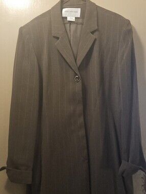 Jones New York Womens  Dark Brown Pinstripe Blazer With Skirt And Blouse